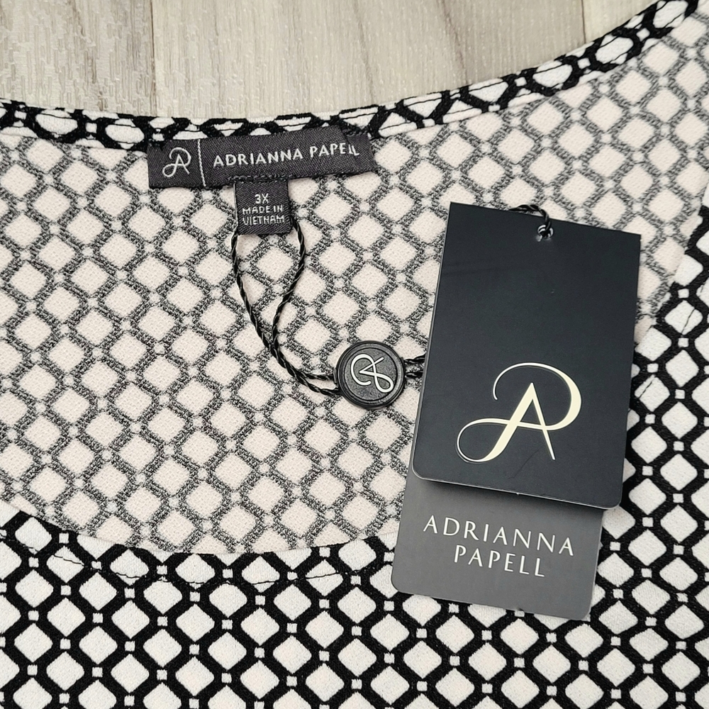 Adrianna Papell Blouse Plus 1X Crepe Slinky Stretch Layered 3/4 Sleeve Slits - Picture 7 of 9